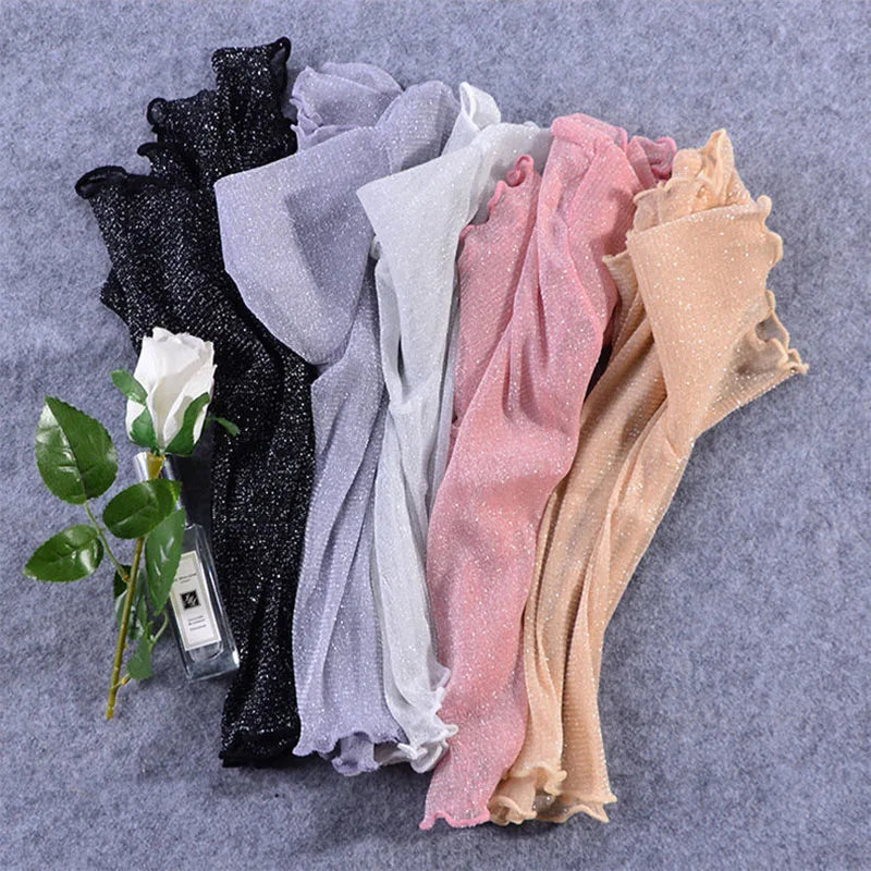 2026 New Shiner Sheer Crop Tops Women Summer Sexy Transparent Y2K Short Sleeve T Shirt Korean Fashion O-neck With Fungus Tshirts