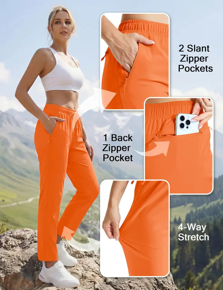 TACVASEN UPF 50+ Sun Protection Women's Hiking Pants Quick Dry Waterproof Outdoor Pants Lightweight Zipper Pockets Elastic Waist