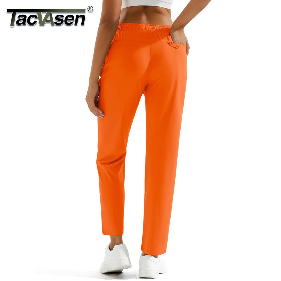 TACVASEN UPF 50+ Sun Protection Women's Hiking Pants Quick Dry Waterproof Outdoor Pants Lightweight Zipper Pockets Elastic Waist
