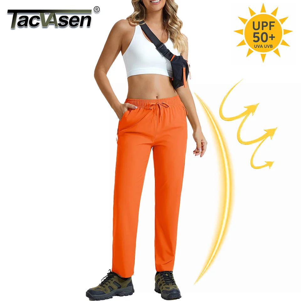 TACVASEN UPF 50+ Sun Protection Women's Hiking Pants Quick Dry Waterproof Outdoor Pants Lightweight Zipper Pockets Elastic Waist